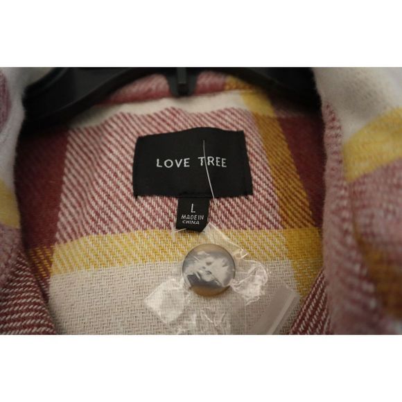 Love Tree Women's Sz L Pink/White Plaid Long Button Down Vest - Picture 5 of 7